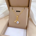 Detail of gold floral necklace with rose pendant and sparkling zircon in a gift box - Rose Flower Style (H531)