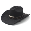 Vintage black faux suede western cowboy hat featuring metallic bull head and rivet trim - M (56-57cm) / Black