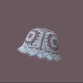Handmade crochet bucket hat with floral pattern in light blue and coffee tones - M (56-58cm) / Sunflower Sky Blue