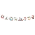 Christmas party banner featuring watercolor Santa, snowman, and reindeer hanging decorations - Santa Claus Banner