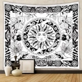 Macro view of Bohemian sun tapestry with zodiac symbols and floral details on wall - 73X95CM (Cross-border Brushed) / B&W Zodiac Sun Moon (GT426-1(Black))
