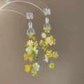 Detail of handmade butterfly floral tassel earrings with yellow crystals and green beads - 71# 925 Sterling Silver Earring Post-Gold Green-Beaded Tassel (HE24970)