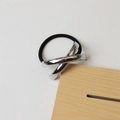 Minimalist black elastic hair tie with a silver polished cross metal charm for women - 12# X-Shape Silver