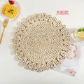 Handwoven sunflower shaped straw placemat in natural cream color for dining table - Sunflower 38cm