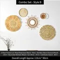 5-piece bohemian woven seagrass wall decor set with mirror and wooden bead accents - Bestselling B Combo (5-Piece with Mirror)