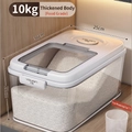 Creamy-style airtight rice storage bin with 10kg capacity and clear container body - Magnetic Flip Rice Bucket 20 Catties / White