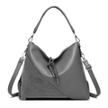 Gray hobo bag with sparkling silver rhinestones and adjustable crossbody strap - Gray