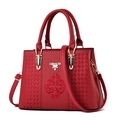 Bolso de mano rojo de moda con gran capacidad, bordado floral y herrajes dorados - Burdeos
