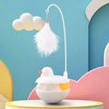 Juguete para gatos tipo tentetieso con forma de pato, plumas blancas y varita flexible - Pato Tentetieso (Incluye Varita + Bolas De Seguimiento) / Blanco