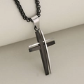 Minimalist double-layered stainless steel cross pendant in black and silver finish - Black and Silver