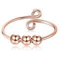 Rose gold anxiety ring with three rotating beads and a spiral open adjustable band - Adjustable Open / Rose Gold (Stainless Steel)