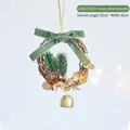 Ghirlanda di Natale in rattan con fiocco di velluto verde, campanella e pigne - Piccolo / Anello di Rattan con Fiocco Verde (LD083)