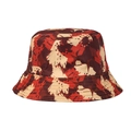 Reversible bucket hat with bold floral patterns in red, coffee, and beige tones - Red Brown Large Floral (XW2115-2)