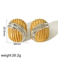 Large 18k gold and silver two-tone croissant hoop earrings with ridged texture design - Gold & Silver Two-Tone Braided Texture Style (TE6715-M) / 18K Gold