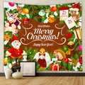 Detail view of Bohemian Christmas tapestry with festive wood grain pattern and holiday motifs - Gt100545 / 73X95CM (Brushed Fabric)
