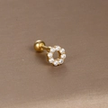 Golden round zircon wreath cartilage earring with ball screw back stud jewelry - Gold White Zirconia (Garland Shape)