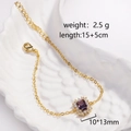 Golden bracelet with purple rectangular stone and white zircon accents on white shell plate - Purple Zirconia