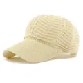 Beige breathable knit baseball cap for women featuring an openwork woven design - One Size Adjustable / Beige