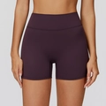 Hoch taillierte pflaumenfarbene Yoga-Shorts mit V-Bund und Bauchweg-Effekt für Damen - S / Pflaumenlila