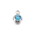 6mm stainless steel round charm featuring a faceted blue birthstone with top jump ring - Sky Blue - Steel Color