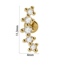 Gold stainless steel ear stud featuring curved design with five clear gemstones and measurements - #11-Bar Stones