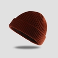 Deep brown ribbed knit beanie hat for men and women in a soft warm winter texture - One Size / Caramel