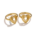 Adjustable golden stainless steel open ring featuring a hollow 13mm heart with swirl texture - Gold-Heart Hollow