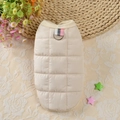 Beige quilted pet winter vest with silver D-ring and colorful striped ribbon detail - XS / Off White