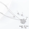Set in acciaio argento con ciondolo a fiore a doppio strato e orecchini a lobo - Fiore Opaco
