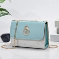 Light blue and white starry crossbody bag with gold crown emblem and chain strap - Without Pendant / Green