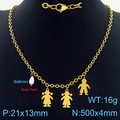 Golden necklace with boy and girl pendants and shell pearl on a black background - Two Girls One Boy Gold (KN287533-Z)