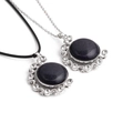 Silver rotating pendant necklace with dark blue star stone and crystals on black cord - Starry Blue/Black Rope