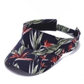 Makro-Detail von navyblauem Tropen-Blumendruck auf einem atmungsaktiven Visor Cap - Verstellbar / Marineblau