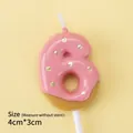 Pink donut style number 6 birthday candle with gold sprinkles and stand, 4cm x 3cm size - Chocolate Number 6 / Pink