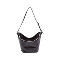 Retro dunkelbraune glänzende Leder-Eimertasche mit verstellbarem Riemen und Goldbeschlag - Kaffeebraun