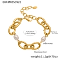 Detail view of 18k gold plated chain bracelet with shell beads and size measurements - Gold Bracelet 16.5+5cm
