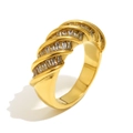 Anello a spirale in acciaio inossidabile placcato oro 18K con zirconi rettangolari - US 6 / Oro