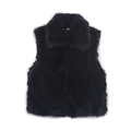 Women's chic black faux fur vest with stand collar and loose sleeveless design - Black