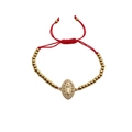 Ethnic style adjustable gold-plated bracelet with red cord and religious pendant charm - Gold Copper Beads Red Rope