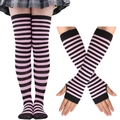 Pink and black striped over-the-knee socks and fingerless arm warmers knit set - Pink Black Striped Socks and Gloves