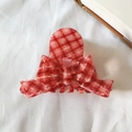 Elegant French style red plaid bow hair claw clip with a sophisticated matte finish - 8cm / Red Plaid