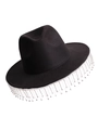 Cappello disco nero con frange di strass argento scintillanti e tesa larga - Stile Nappa di Strass Nero