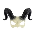 White devil horn half face mask with ram bone texture for Halloween masquerade party - One Size / White Devil Horn Mask (WHDDG21944)
