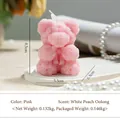 Pink rose textured bear scented candle in white peach oolong with a cute bow decoration - Large Bow Rose Bear / Pink / White Peach Oolong