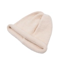Close-up of cream knit beanie featuring plush teddy fleece texture and rolled cuff detail - 3-9 Years / Beige