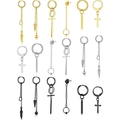 Set of stainless steel earrings in gold, silver, and black with mixed pendant charms - Three-Color Feather Taper Mixed Combination (36025)
