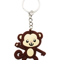 Cute cartoon monkey keychain in dark brown PVC with silver metal ring and chain - Monkey