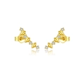 Elegant gold-plated S925 sterling silver stud earrings with sparkling white zircon stones - Gold-Leaf Shape