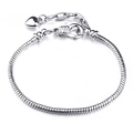 Silver plated copper snake chain bracelet with heart charm and lobster clasp closure - 17cm / Screw Lobster Clasp Silver