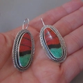 Bohemian geometric oval enamel drop earrings with colorful oil painting pattern for women - S646 Three-color Splicing Oval